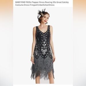 Babeyond Black and Silver Beaded Flapper Dress